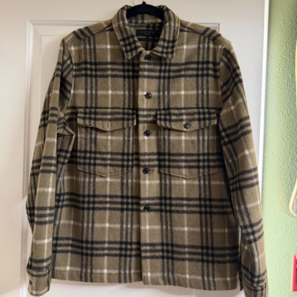 All Saints Dusty Olive Bertholdt Checked Flannel Shirt - Men's Medium